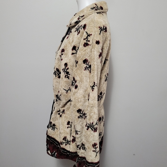 Vintage Cabelas Tan Floral Teddy Fleece Jacket Size Medium - Picture 3 of 6